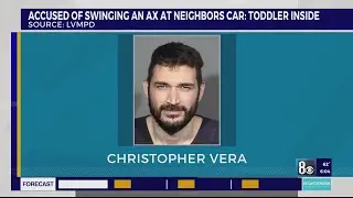 Las Vegas man swings ax at neighbor's car with young child inside: police
