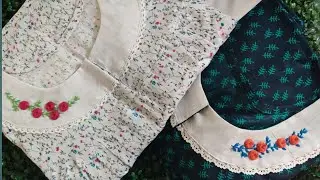 Designer cotton nighty||pleated nighty||yoke hand embroidery designs