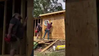 Installing a round window and sheething our addition. #diy #oldhousetiktok #renovation #diyproject