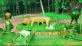 Rescue abandoned puppies Build mud houses for dogs, make water wheels and fish ponds for fish