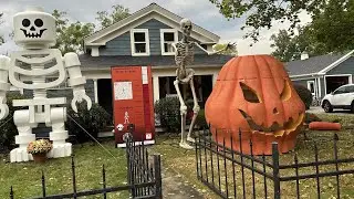 Ohio man's Halloween display with massive LEGO-inspired skeleton goes viral