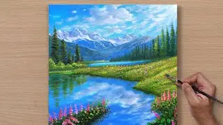 Easy Way to Paint Beautiful Morning Lake / Acrylic Painting /STEP BY STEP #61