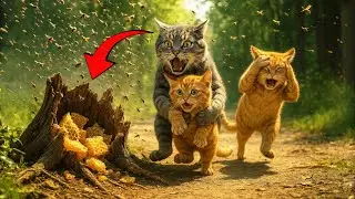 🐝Run for Your Lives! | Cat Family Attacked by Bees After Kitten Breaks Hive