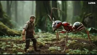 Tiny man fighting an ant