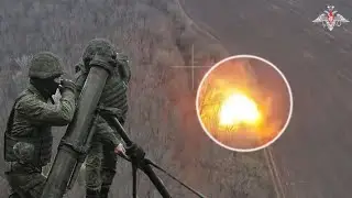 Russian soldiers firing 120mm and 82mm mortars