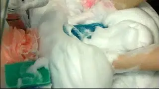 ASMR Soapy Squishy Sponges Scratching Foam Sounds Sudsy Lather water scour scrubbing glove