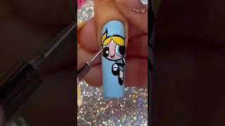 Nail Art Tutorial: Bubbles Powerpuff!🩵Subscribe for more 😁 #nailart #nailarttutorial #nailtutorial