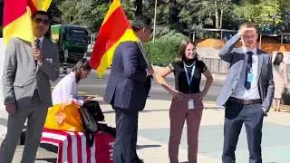 Hussain S. 54th HRC UN Protest for Kashmiri case - UN broken chair,