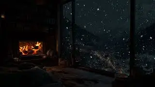 Warm Fireplace & Soft Piano Relaxing Holiday Ambience with Snowfall