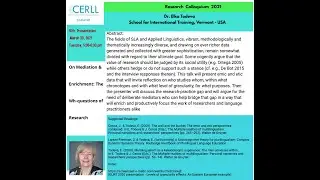 Research Colloquium: Mar 30, 2021: Dr  Elka Todeva