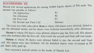 Illustration 28| Chapter 6 | Issue of Shares | Class 12 | Accounts by DK Goyal 2025-26 | CBSE | ISC.