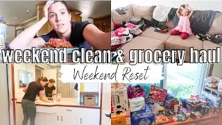 LARGE GROCERY HAUL & WEEKEND CLEANING FOR FAMILY OF 5 | 5 MINUTE MAKEUP ROUTINE FOR A BUSY MOM