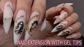 NAIL EXTENSION WITH GEL TIPS subtitles asmr / VERY LONG NAILS YOURSELF WITHOUT FILE