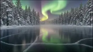 Quiet Piano & Ambient Music for Reading and Winter Evenings | Frozen Lake & Northern Lights