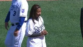 OAK@KC: Ventura's mother, Marisol, throws first pitch