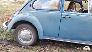 Vivian's '72 VW Beetle Stuck in the Muddy Yard & Stalls Hard to Start Cranking in High Heels #1447