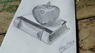 Drawing Apple 🍎 And Book 📒, How to draw Apple 🍎, Portrait Sketch Of Apple And Book With One Pencil 😍