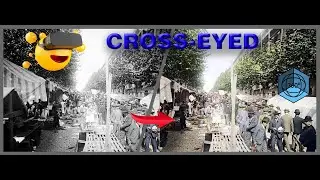 Cross eyed view image 3D, old Montevideo Uruguay, 1900s. Street market 3D full color! no VR Box