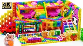 Build Miniature House With Bunk Beds, Kitchen, Living Room And Garage From LEGO, Magnetic Balls