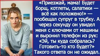 «Приезжай, мама! Будет борщ, котлеты, салатики — всё как положено!» — пообещал супруг в трубку.