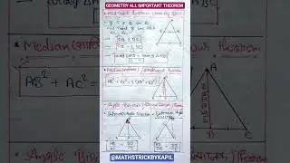 Top Geometry Theorems🔥SSC CGL,Railway & Govt Exams🔥Midpoint, Median, Angle Bisector Trick#ssc#shorts
