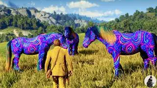 Arthur Morgan Spots and Tames a Beautiful Vibrant Purple and Violet Ethnic Mirage UV Horse