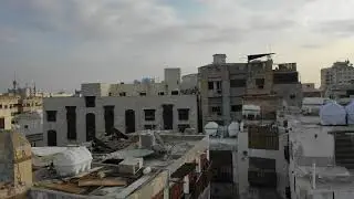 4K Aerial view of old houses with mashrabiyas in al-Balad, Jeddah, Saudi Arabia