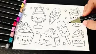 ASMR Cute Desserts Coloring 😍 Touch and Ohuhu Markers