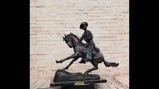 Remington Bronze Cowboy on Horse &ndash; Western Sculpture on Marble Base 57344 #sculpture #western