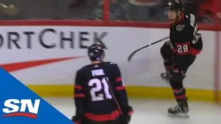 Connor Brown Wins The Puck Battle Against Callan Foote And Buries The Beautiful Scoop Shot
