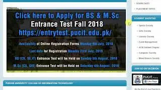 PUCIT, how to get registered and, fill Entry test Form, BS MSc