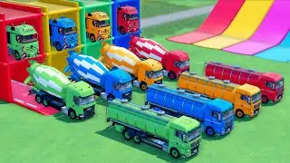 TRANSPORTING DOUBLE FLATBED TRAILER TRUCK, ALL COLOR MIXER TRUCK, MERCEDES, MAN, FREIGHTLINER - FS22