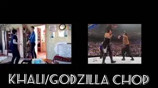 WWE VS HOME WRESTLING |||khali/godzilla chop
