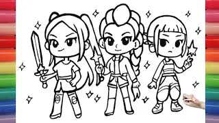 How to Draw and Color KPOP DEMON HUNTERS Squad | Rumi Star, Zoye & Mira ⚔️✨