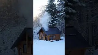 A small wooden cabin in a snowy forest