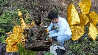 Gold metal detector/gold mine hidden in stone wall/treasure