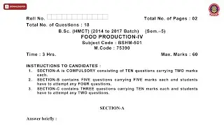 BSC 5TH SEM HMCT FOOD PRODUCTION 4TH DEC 2020 | PTU