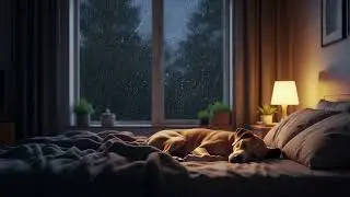 Rain Sounds & Relaxing Music for Calm | Cozy Bedroom Ambience, Sleeping Dog at Night 🐶🌧️
