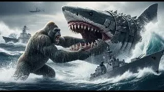 King Kong battles the giant metal-eating Megalodon shark to rescue the naval warships.