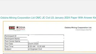 #Odisha Mining corporation JE civil Exam 2024 official Question Paper Answer key #Odisha OMC paper