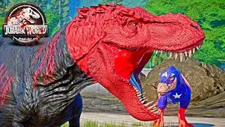 RED SKULL T-REX vs CAPTAIN AMERICA, JOKER, BATMAN Dinosaurs Fight 🌍 JURASSIC WORLD EVOLUTION