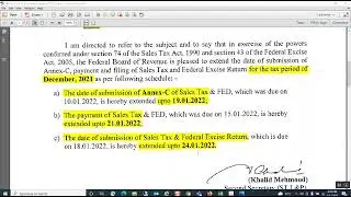 Extension of Sales Tax returns of December 2021- FBR and PRA