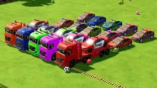 Garage with Colors   ALL MERCEDES WITH DOUBLE FLATBED TRAILER TRUCK, AND 15 POLICE CARS   FS22