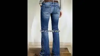 【Flamingals】Wash Studded Side Mid Waist Bootcut Jeans Without Belt#bootcutjeans #ootd #jeansfashion
