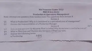 Production and Operations Management mid seme exam Question paper