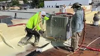 TEAR OFF SPRAY FOAM AND HIGH-BUILD ACRYLIC URETHANE HYBRID ROOF COATING