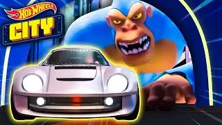 &iexcl;Autos R&aacute;pidos vs Monstruos Gigantes en la Ciudad Hot Wheels!