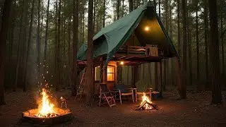 Misty Forest Camping in My Canvas Tent   Campfire Cooking & Cozy Vibes