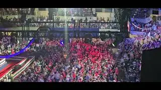 TRUMP, August 2024, packed stadium waiting for Town Hall LaCrosse Wisconsin