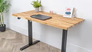 Electric Height Adjustable Standing Desk with Oak Solid Wood Desktop